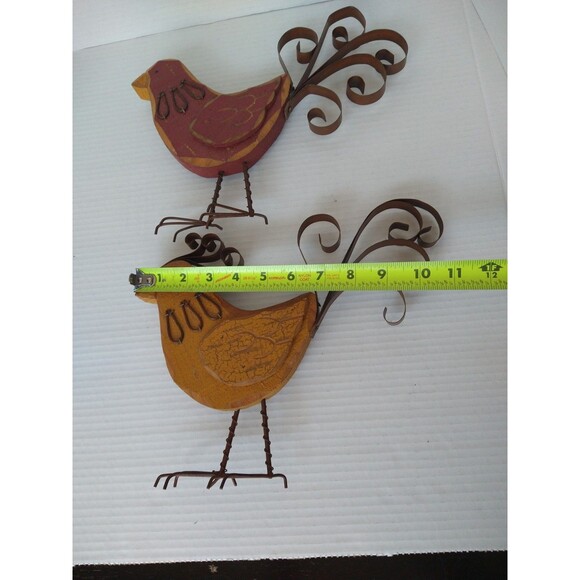 Wooden Metal Bird Statue Sculpture Folk Art Primitive Farm chicken decor - Picture 3 of 16